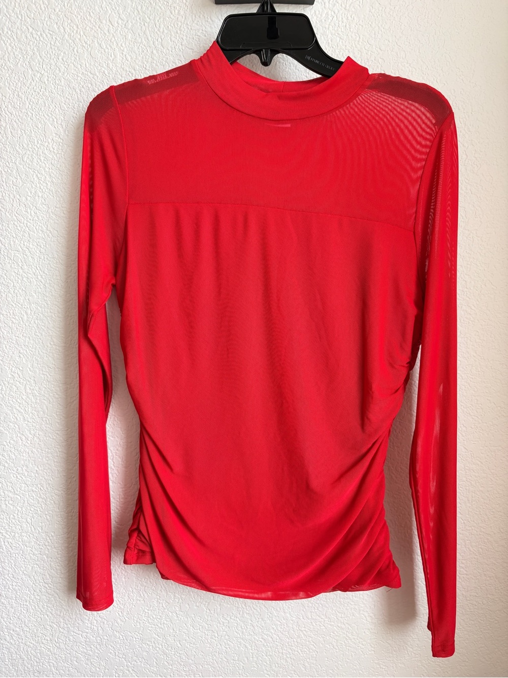 Red Sheer Long-Sleeve Mock Neck Top - Women